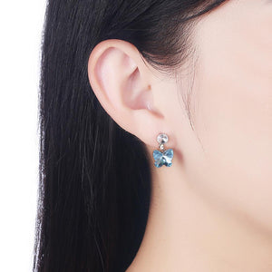 925 Sterling Silve Sparkling Elegant Noble Romantic Fantasy Blue Butterfly Earrings with Austrian Element Crystal - Glamorousky