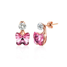 Load image into Gallery viewer, 925 Sterling Silve Rose Gold Plated Sparkling Elegant Noble Romantic Sweet Pink Butterfly Earrings with Austrian Element Crystal - Glamorousky