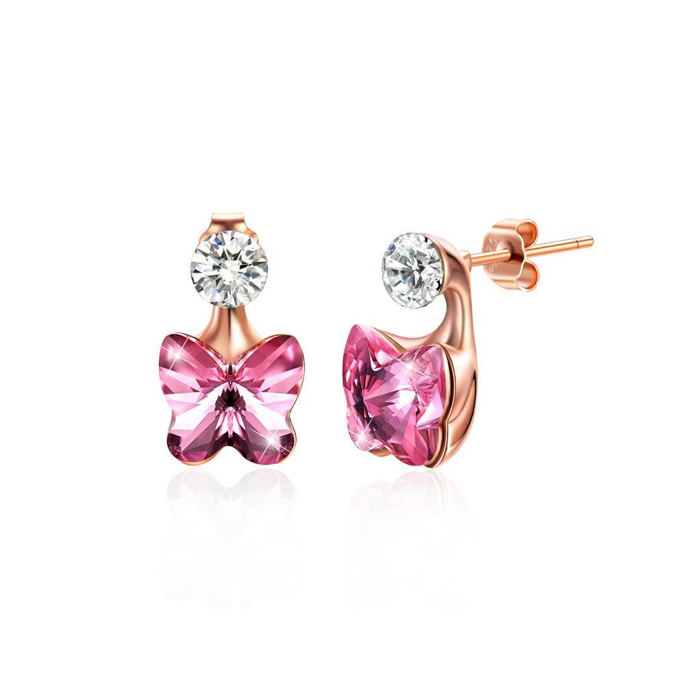 925 Sterling Silve Rose Gold Plated Sparkling Elegant Noble Romantic Sweet Pink Butterfly Earrings with Austrian Element Crystal - Glamorousky