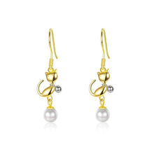 Load image into Gallery viewer, 925 Sterling Silve Gold Plated Elegant Fashion Cute Cat Pearl Earrings - Glamorousky