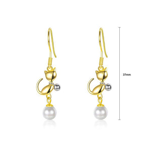 925 Sterling Silve Gold Plated Elegant Fashion Cute Cat Pearl Earrings - Glamorousky
