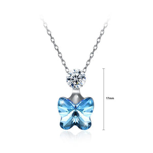 925 Sterling Silve Sparkling Elegant Noble Romantic Fantasy Blue Butterfly Pendant and Necklace with Austrian Element Crystal - Glamorousky