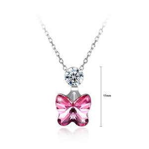 925 Sterling Silve Sparkling Elegant Noble Romantic Sweet Pink Butterfly Pendant andNecklace with Austrian Element Crystal - Glamorousky