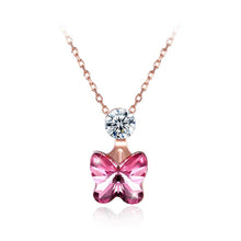 Load image into Gallery viewer, 925 Sterling Silve Rose Gold Plated Sparkling Elegant Noble Romantic Sweet Pink Butterfly Pendant and Necklace with Austrian Element Crystal - Glamorousky