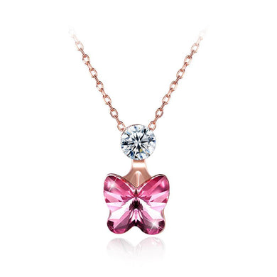 925 Sterling Silve Rose Gold Plated Sparkling Elegant Noble Romantic Sweet Pink Butterfly Pendant and Necklace with Austrian Element Crystal - Glamorousky