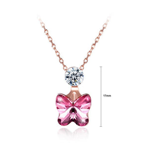 925 Sterling Silve Rose Gold Plated Sparkling Elegant Noble Romantic Sweet Pink Butterfly Pendant and Necklace with Austrian Element Crystal - Glamorousky
