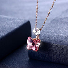 Load image into Gallery viewer, 925 Sterling Silve Rose Gold Plated Sparkling Elegant Noble Romantic Sweet Pink Butterfly Pendant and Necklace with Austrian Element Crystal - Glamorousky
