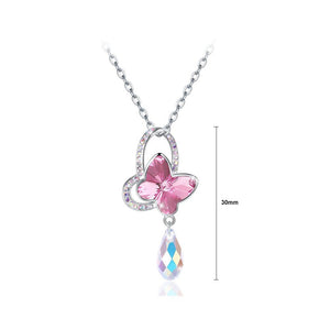 925 Sterling Silve Sparkling Elegant Noble Romantic Sweet Pink Butterfly Pendant andNecklace with Austrian Element Crystal - Glamorousky