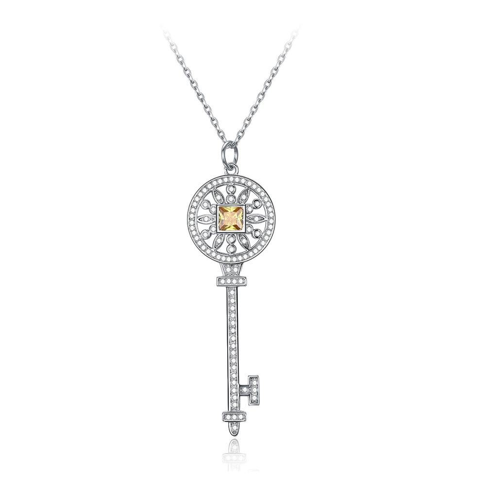 925 Sterling Silver Fashion Brilliant Key Pendant with Austrian Element Crystal and Necklace - Glamorousky
