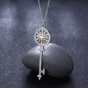925 Sterling Silver Fashion Brilliant Key Pendant with Austrian Element Crystal and Necklace - Glamorousky