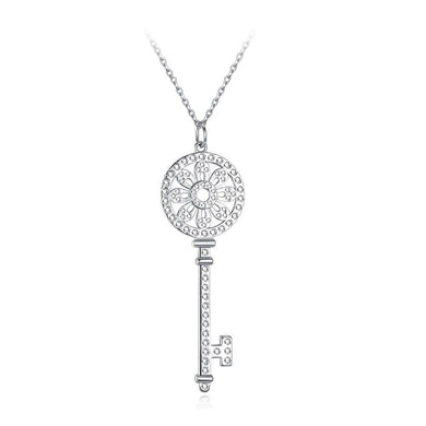 925 Sterling Silver Elegant Key Pendant with Austrian Element Crystal and Necklace - Glamorousky
