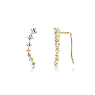 925 Sterling Silver Plated Gold Simple Geometric Line Ear Clips with Austrian Element Crystal - Glamorousky