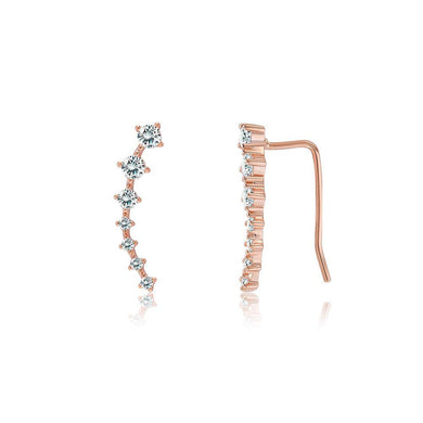 925 Sterling Silver Plated Rose Gold Simple Geometric Line Ear Clips with Austrian Element Crystal - Glamorousky
