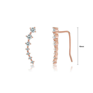 925 Sterling Silver Plated Rose Gold Simple Geometric Line Ear Clips with Austrian Element Crystal - Glamorousky