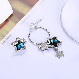 925 Sterling Silve Elegant Romantic Brilliant Fantasy Blue Starry Sky Asymmetric Earrings with Austrian Element Crystal - Glamorousky