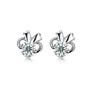 925 Sterling Silver Simple Mini Elegant Cute Rabbit Ear Studs and Earrings with Cubic Zircon - Glamorousky
