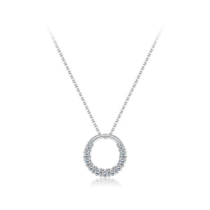 925 Sterling Silver Simple Circle Pendant with Austrian Element Crystal and Necklace - Glamorousky