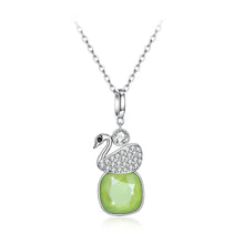 Load image into Gallery viewer, 925 Sterling Silver Elegant Swan Geometric Pendant with Green Austrian Element Crystal and Necklace - Glamorousky