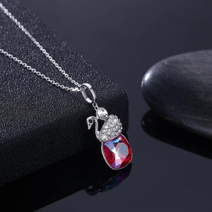 925 Sterling Silver Elegant Swan Geometric Pendant with Red Austrian Element Crystal and Necklace - Glamorousky