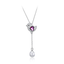 Load image into Gallery viewer, 925 Sterling Silver Cute Bird Pink Austrian Element Crystal Pendant with Pearl and Necklace - Glamorousky