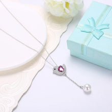 Load image into Gallery viewer, 925 Sterling Silver Cute Bird Pink Austrian Element Crystal Pendant with Pearl and Necklace - Glamorousky