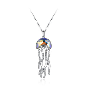 925 Sterling Silver Fashion Creative Jellyfish Pendant with Austrian Element Crystal and Necklace - Glamorousky