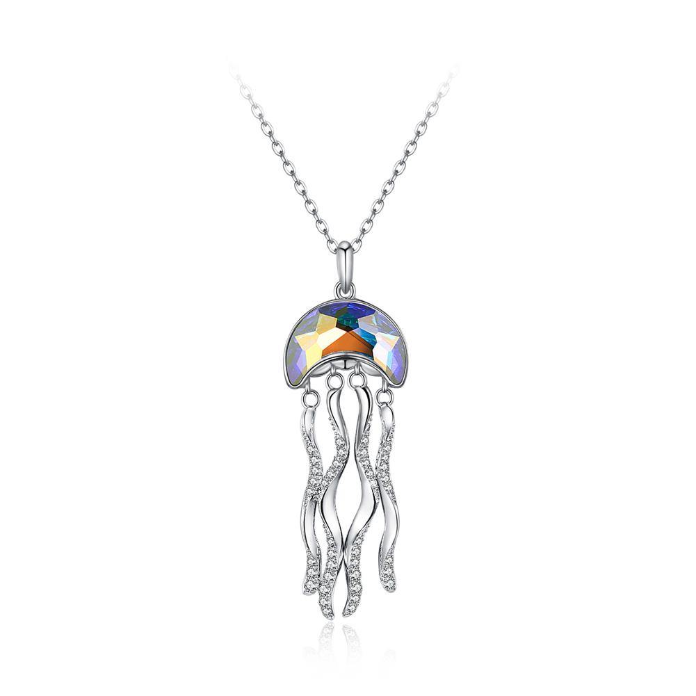 925 Sterling Silver Fashion Creative Jellyfish Pendant with Austrian Element Crystal and Necklace - Glamorousky