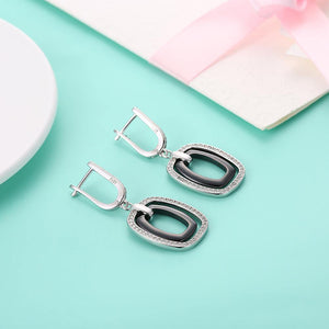 925 Sterling Silve Elegant Noble Romantic Ceramic Earrings with Cubic Zircon - Glamorousky