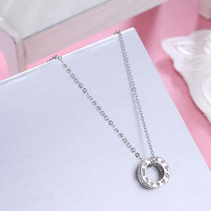 925 Sterling Silver Fashion Elegant Round Pendant with Cubic Zircon and Necklace - Glamorousky