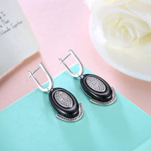 Load image into Gallery viewer, 925 Sterling Silve Simple Elegant Noble Romantic Geometric Oval Circle Black Ceramic Earrings with Cubic Zircon - Glamorousky