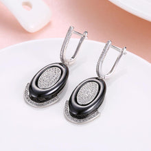 Load image into Gallery viewer, 925 Sterling Silve Simple Elegant Noble Romantic Geometric Oval Circle Black Ceramic Earrings with Cubic Zircon - Glamorousky