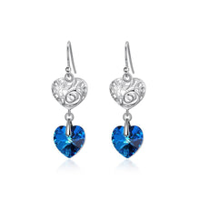 Load image into Gallery viewer, 925 Sterling Silver Elegant Vintage Heart Openwork Earrings with Blue Austrian Element Crystal - Glamorousky