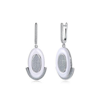 925 Sterling Silve Simple Elegant Noble Romantic White Geometric Oval Circle Earrings with Cubic Zircon - Glamorousky