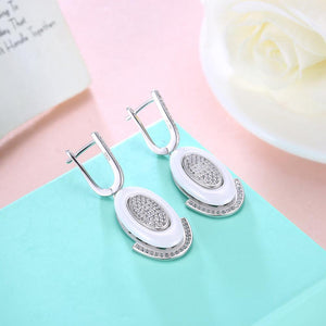 925 Sterling Silve Simple Elegant Noble Romantic White Geometric Oval Circle Earrings with Cubic Zircon - Glamorousky