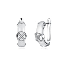 Load image into Gallery viewer, 925 Sterling Silve Simple Elegant Noble Cross White Ceramic Earrings with Cubic Zircon - Glamorousky