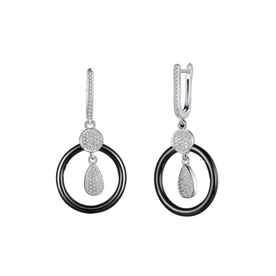 925 Sterling Silve Simple Elegant Noble Luxury Round Black Ceramic Earrings with Cubic Zircon - Glamorousky