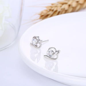 925 Sterling Silver Simple Mini Fashion Creative Hollow Out Heart Shape Earrings with Cubic Zircon - Glamorousky