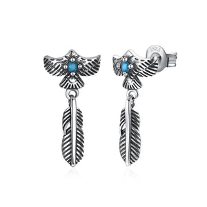 925 Sterling Silver Retro Elegant Fashion Feather Earrings - Glamorousky