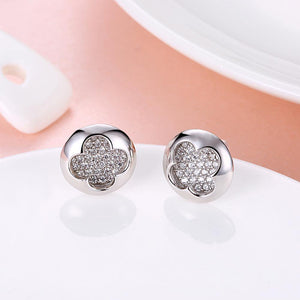 925 Sterling Silve Simple Elegant Noble Romantic Geometric Round Four Leaf Clover Earrings with Cubic Zircon - Glamorousky