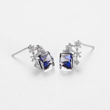 Load image into Gallery viewer, 925 Sterling Silver Sparkling Snowflake Square Earrings with Blue Austrian Element Crystal - Glamorousky