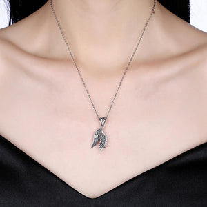 925 Sterling Silver Retro Elegant Fashion Angel Wings Pendant and Necklace with Cubic Zircon - Glamorousky