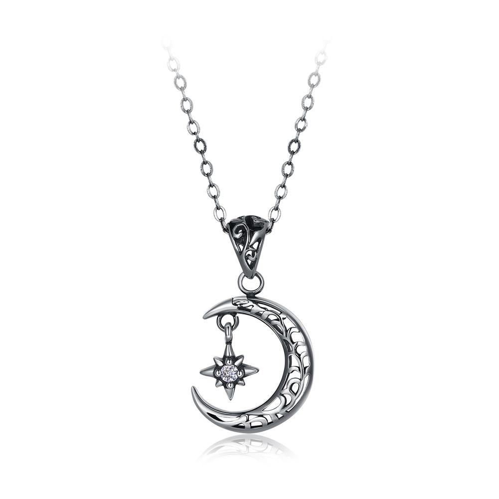 925 Sterling Silver Retro Elegant Fashion Star and Moon Pendant and Necklace with Cubic Zircon - Glamorousky