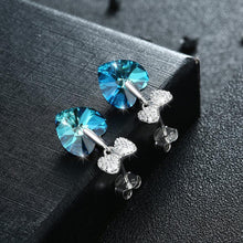 Load image into Gallery viewer, 925 Sterling Silve Sparkling Elegant Noble Romantic Sweet Bowknot and Heart Shape Butterfly Earrings with Blue Austrian Element Crystal - Glamorousky