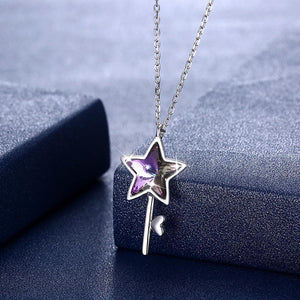 925 Sterling Silver Elegant Fashion Star and Key Pendant and Necklace with Austrian Element Crystal - Glamorousky