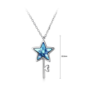 925 Sterling Silver Elegant Fashion Star and Key Pendant and Necklace with Blue Austrian Element Crystal - Glamorousky