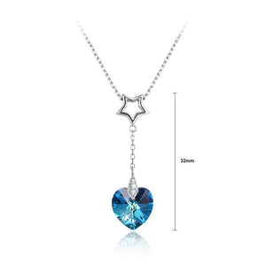 925 Sterling Silver Sparkling Fashion Elegant Romantic Star and Heart Shape Pendant and Necklace with Blue Austrian Element Crystal - Glamorousky