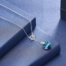 Load image into Gallery viewer, 925 Sterling Silver Sparkling Fashion Elegant Romantic Star and Heart Shape Pendant and Necklace with Blue Austrian Element Crystal - Glamorousky