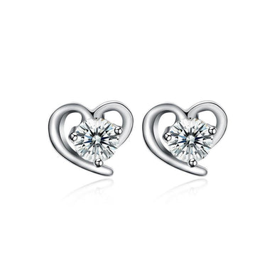 925 Sterling Silve Simple Mini Fashion Heart Shape Earrings with Cubic Zircon - Glamorousky