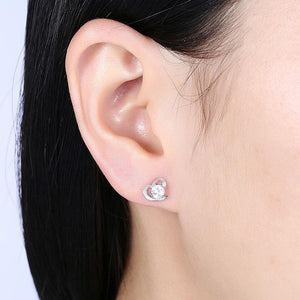 925 Sterling Silve Simple Mini Fashion Heart Shape Earrings with Cubic Zircon - Glamorousky