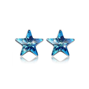 925 Sterling Silver Simple Elegant Fashion Star Ear Studs and Earrings with Blue Austrian Element Crystal - Glamorousky